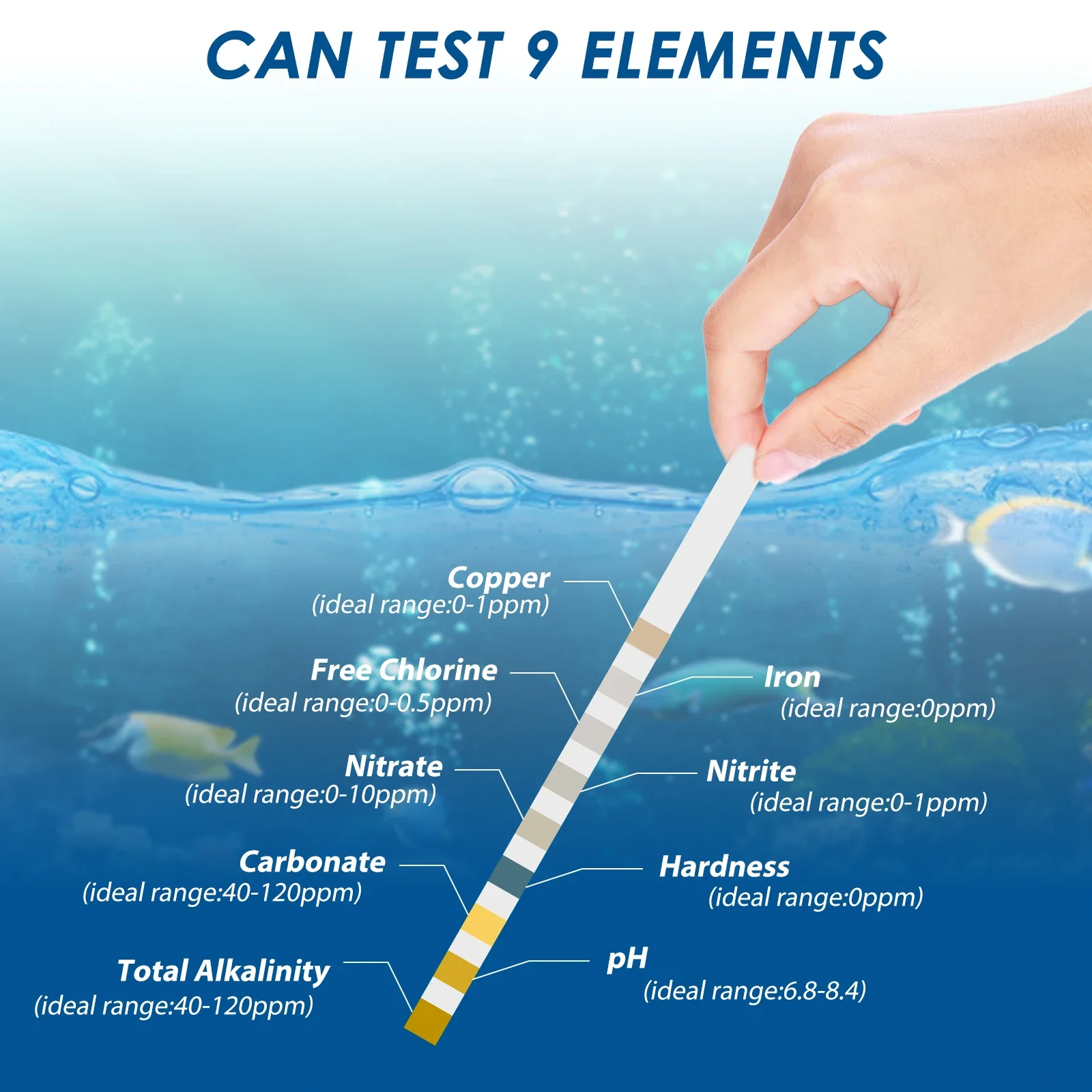 100 قطعة 9-IN-1 حوض السمك اختب - مراجعة Marine Aquarium Water Test Kit وسعره
